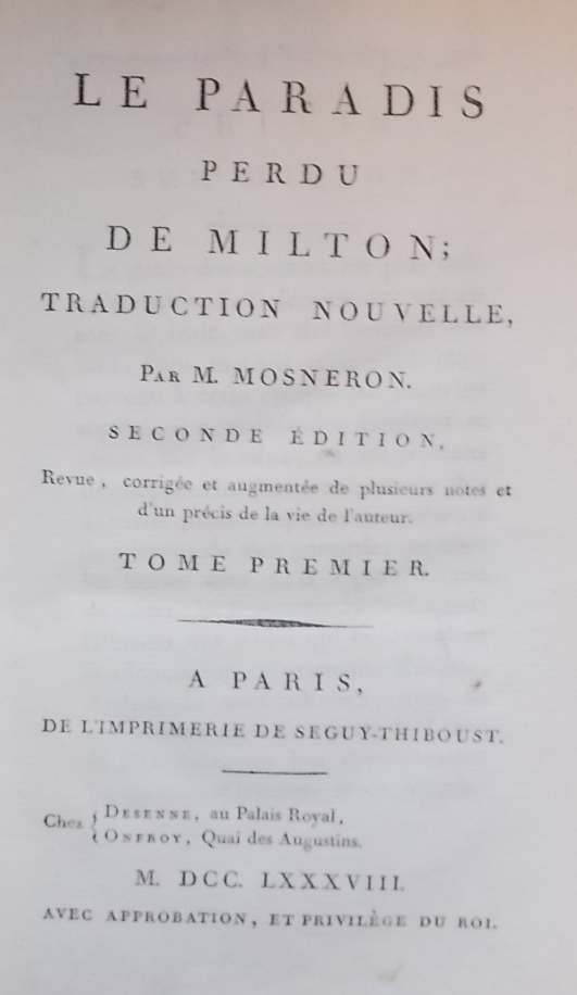 MILTON (John) Le paradis perdu. A Paris, de l'imprimerie de Seguy-Thiboust - chez Desenne & Onfroy, 1788. – Image 3