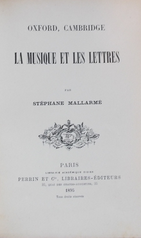 MALLARME (Stéphane) Oxford, Cambridge. La musique et les lettres. Paris, Librairie académique Didier - Perrin et Cie, 1895. – Image 2