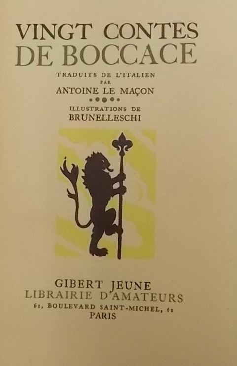 BOCCACE Vingt contes. Paris, Gibert Jeune - Librairie d'Amateurs, 1941. – Image 2