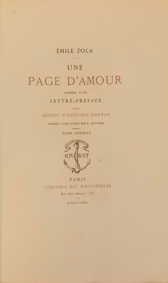 ZOLA (Emile) Une page d'amour, précédée d'une Lettre-préface. Paris, Jouaust - Librairie des Bibliophiles, 1884. – Image 2