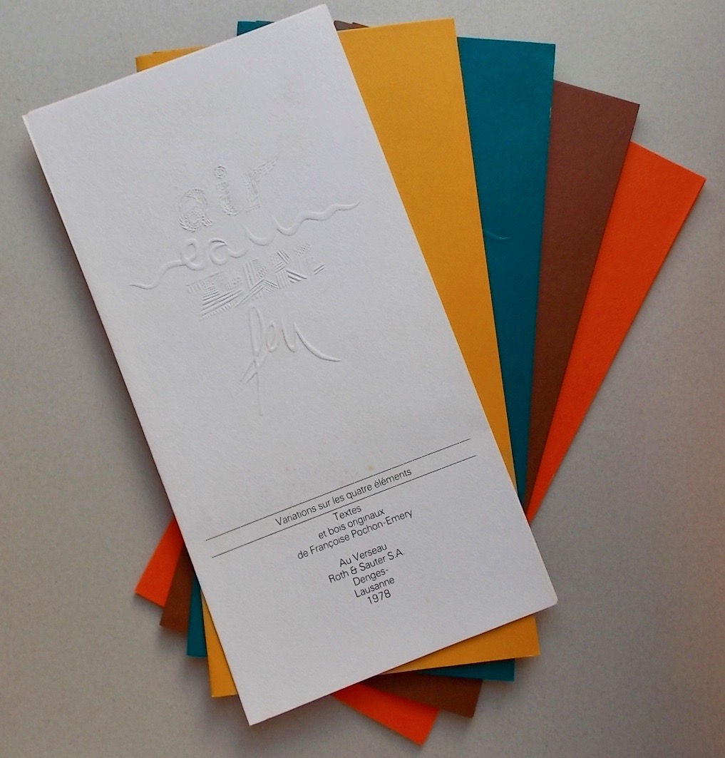 POCHON-EMERY (Françoise) & BOUVIER (Nicolas) Air Eau Terre Feu. Variations sur les quatre éléments. Denges-Lausanne, Au Verseau - Roth & Sauter, 1978. – Image 2