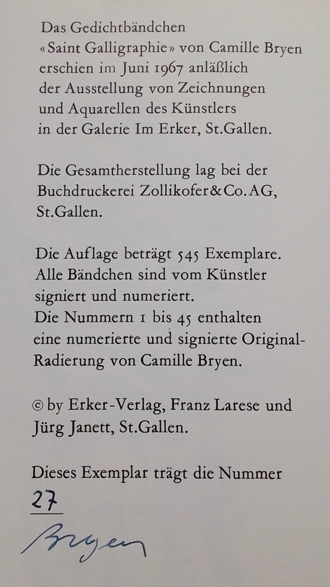 BRYEN (Camille) Saint Galligraphie. St. Gallen, Erker, 1967. – Image 7