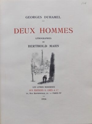 DUHAMEL (Georges) Deux hommes. Paris, G. Crès et Cie (coll. Les Livres modernes), 1926.