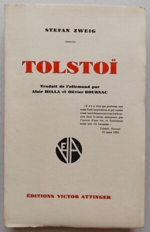 ZWEIG (Stefan) Tolstoï. Neuchâtel, Victor Attinger, 1928.