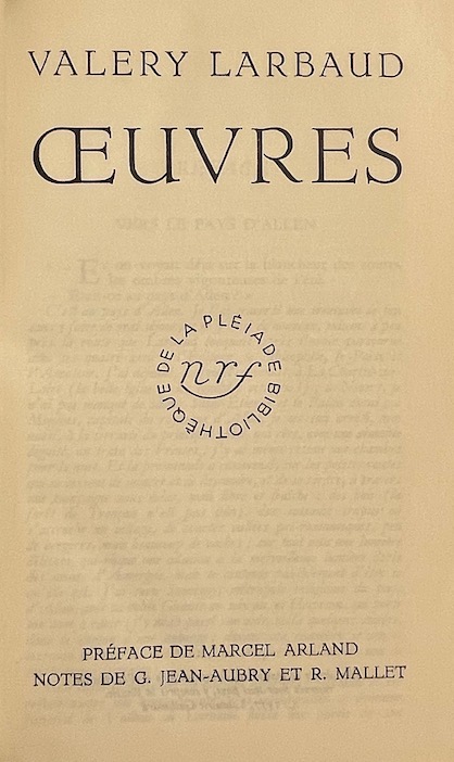 LARBAUD (Valery) Oeuvres. Paris, Gallimard (coll. Bibliothèque de la Pléiade), 1957. – Image 2
