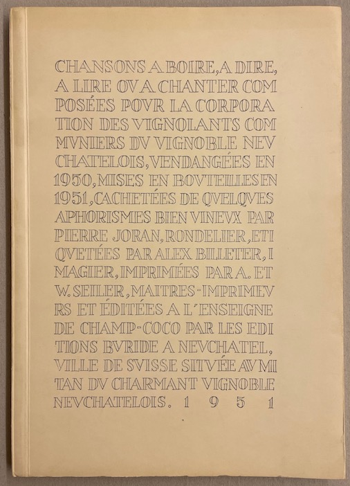 JORAN (Pierre) / BILLETER (Alex) C-V2 N Neuchâtel, Editions Buride, 1951.