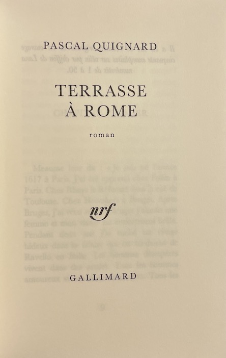 QUIGNARD (Pascal) Terrase à Rome. Paris, Gallimard (coll. Blanche), 2000. – Image 2