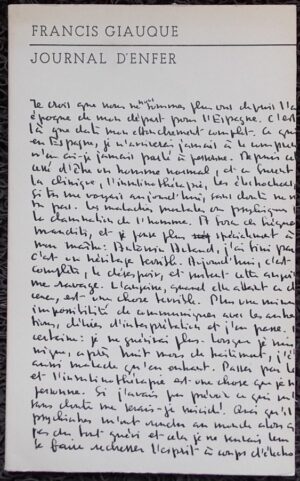 GIAUQUE (Francis) Journal d'enfer. [Paris], Repères, 1978