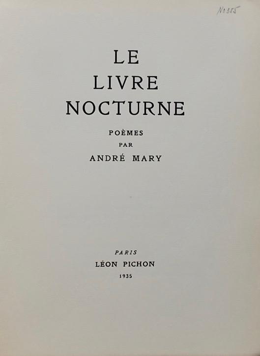 MARY (André) Le livre nocturne. Paris, Léon Pichon, 1935. – Image 2