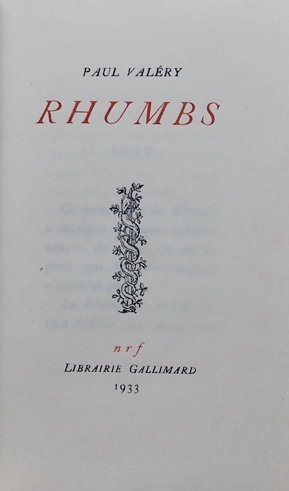 VALERY (Paul) Rhumbs. Paris, Gallimard, 1933. – Image 3