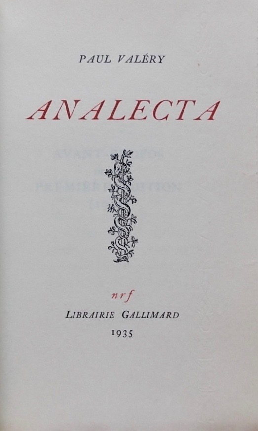 VALERY (Paul) Analecta. Paris, Gallimard, 1935. – Image 2