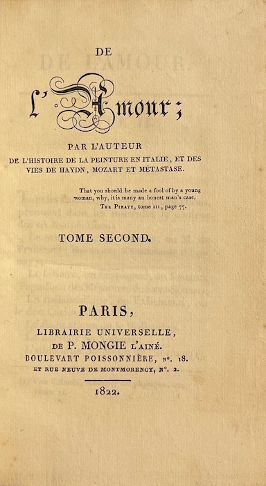 STENDHAL De l'amour. Paris, Mongie, 1822 & Bohaire, 1833. – Image 7