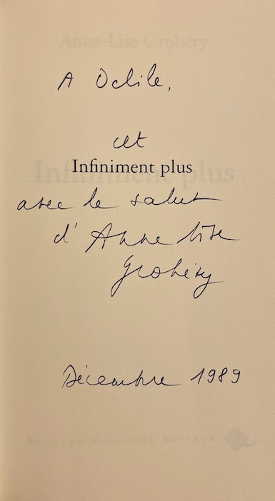 GROBETY (Anne-Lise) Infiniment plus. Yvonand, Bernard Campiche, 1989. – Image 2