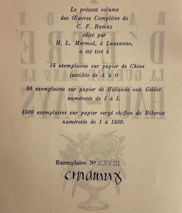 RAMUZ (C. F.) Oeuvres complètes Tome 7: Raison d'être; La guerre dans le Haut-Pays. Lausanne, Mermod, 1941. – Image 2