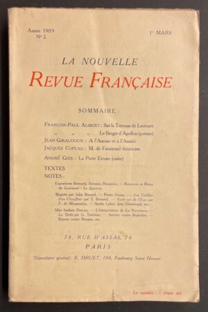 [GIDE] La Nouvelle Revue Française. Revue mensuelle de Littérature et de critique. N° 2 - Année 1909. 1er mars. Paris, NRF, 1909.