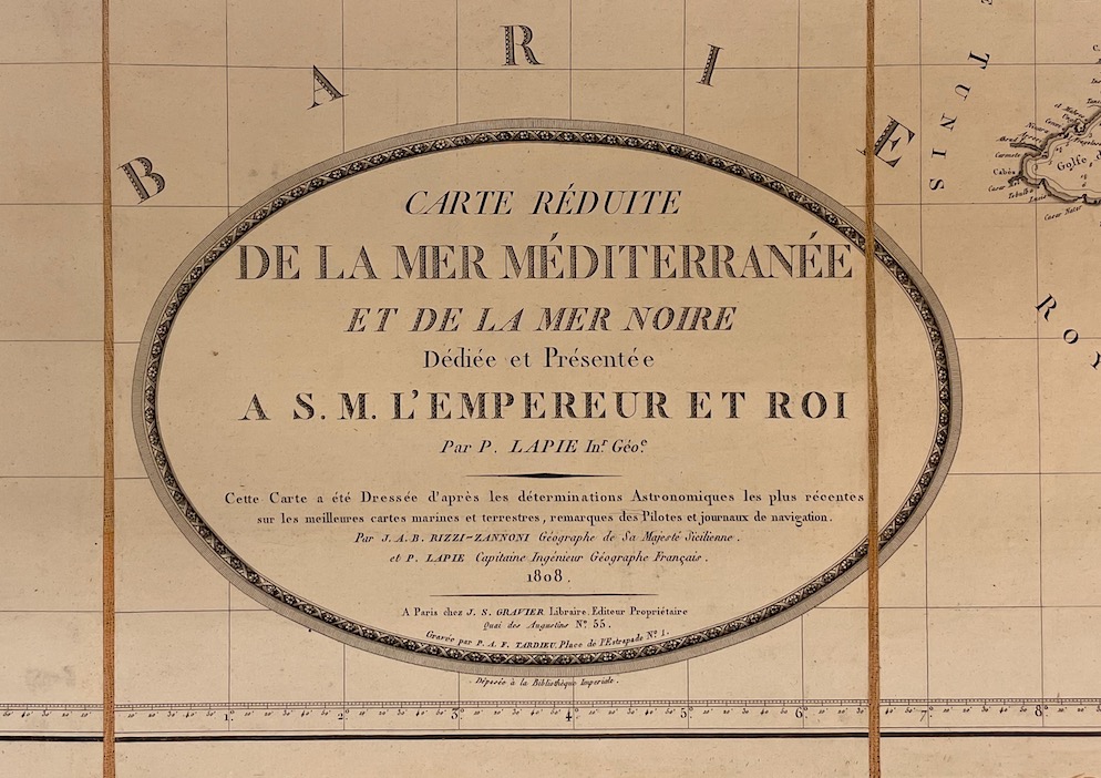 LAPIE (Pierre) - RIZZIV ZANNONI (Giovanni Antonio) Carte réduite de la mer Méditerranée et de la mer Noire, dédiée et présentée à S. M. l'Empereur et Roy... A Paris, chez J. S. Gravier, 1808. – Image 2