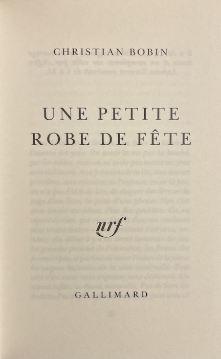 BOBIN (Christian) Une petite robe de fête. Paris, Gallimard (coll. Le Chemin), 1991. – Image 2