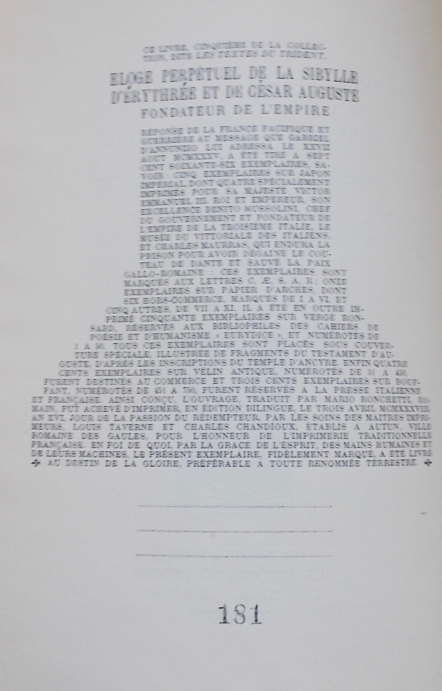 PASCAL (Pierre) Eloge perpétuel de la Sibylle d'Erythrée et de César Auguste, fondateur de l'Empire. Paris, Editions du trident, 1938. – Image 3