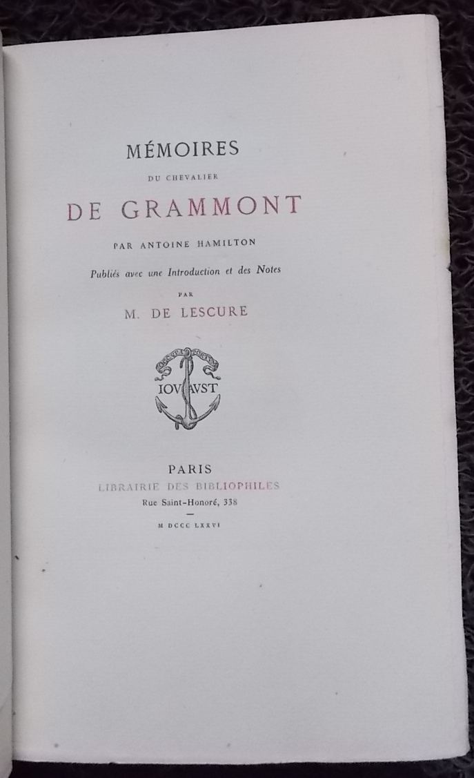 HAMILTON (Antoine) Mémoires du chevalier de Grammont. Paris, Jouaust - Librairie des Bibliophiles, 1876. – Image 3