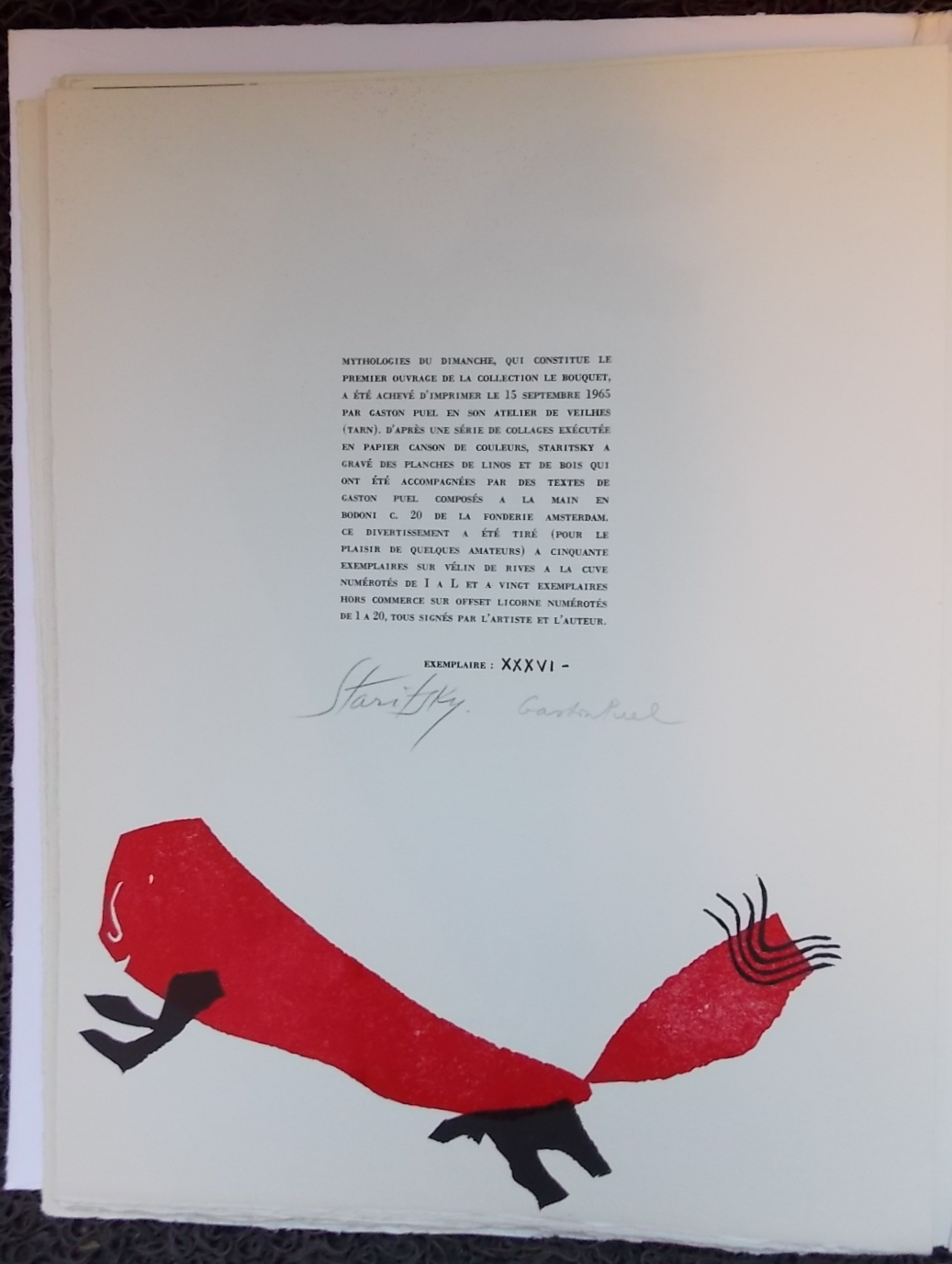 PUEL (Gaston) & STARITSKY (Anna) Mythologies du dimanche. Veilhes, chez l'auteur (coll. "Le Bouquet"), 1965. – Image 5