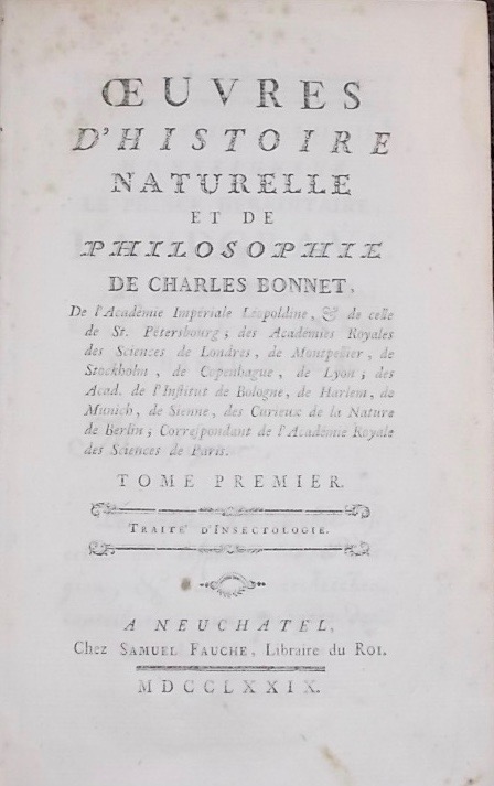 BONNET (Charles) Oeuvres d'histoire naturelle et de philosophie. Neuchâtel, chez Samuel Fauche, 1779-1783. – Image 2