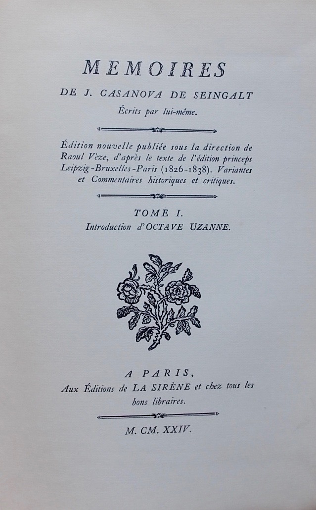 CASANOVA (Giovanni Girolamo) Mémoires de J. Casanova de Seingalt écrits par lui-même. Paris, Editions de la Sirène, 1924-1935. – Image 2