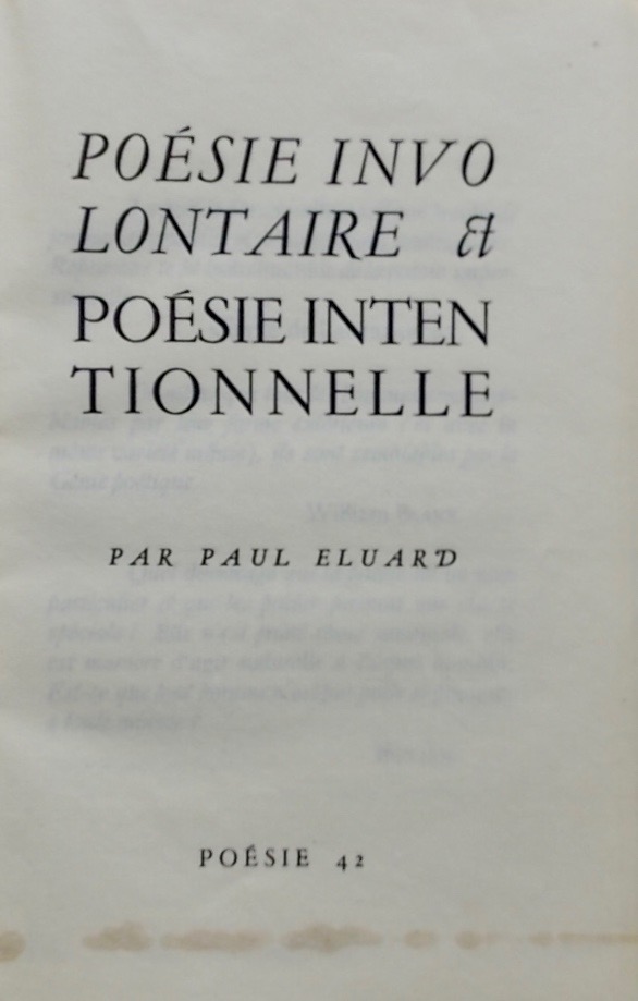 ELUARD (Paul) Poésie involontaire & Poésie intentionnelle. Villeneuve-lès-Avignon, Seghers - Poésie 42, 1942. – Image 3