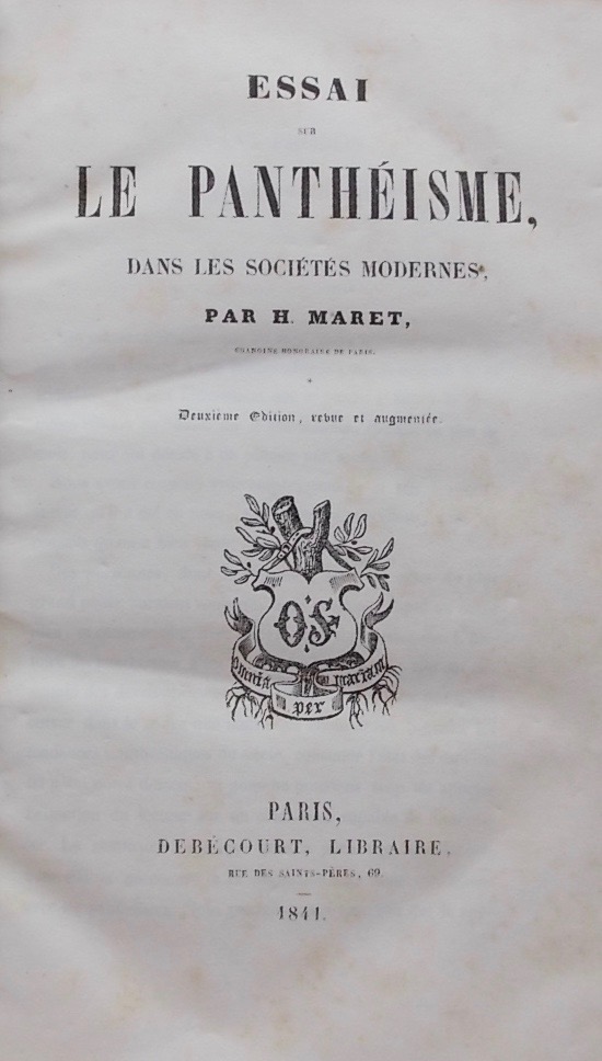 MARET (H.) Essai sur le panthéisme dans les sociétés modernes. Paris, Debécourt, 1841. – Image 2