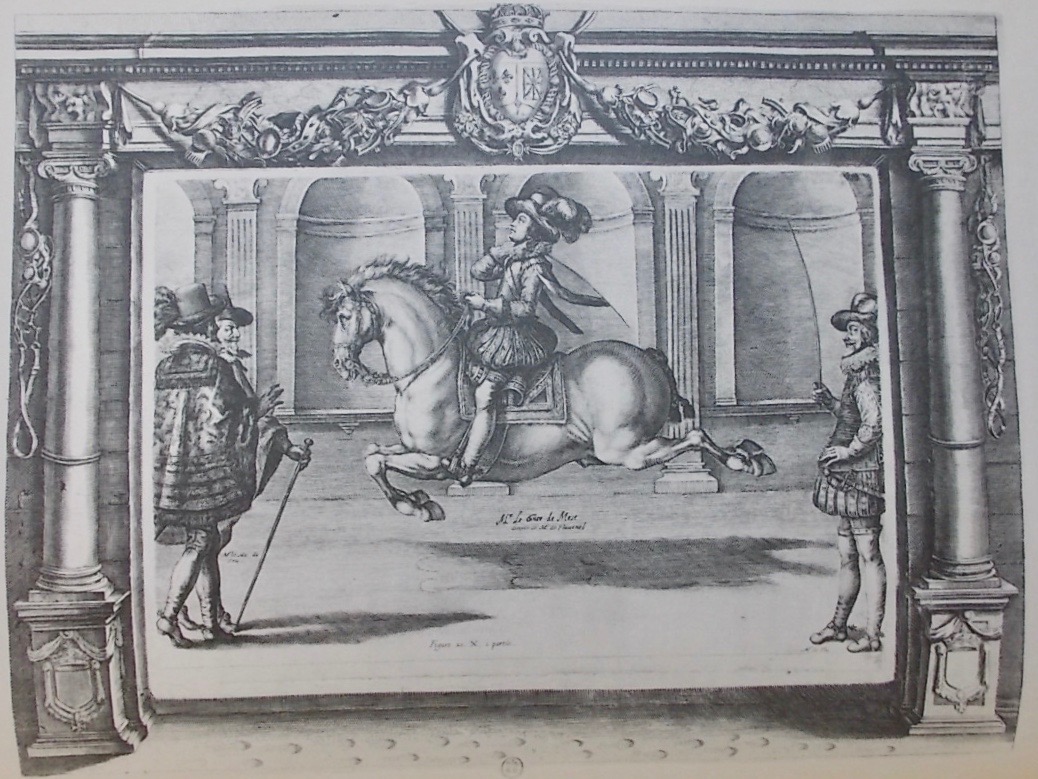 PLUVINEL (Antoine de) L'Instruction du Roy en l'exercice de monter a cheval, [...]. Lequel respondant a Sa Majeste lui fait remarquer l'excellence de sa methode pour reduire les chevaux en peu de temps a l'obeissance des justes proportions de tous les plus beaux airs et maneges. Le tout enrichy de grandes figures en taille douce, representant les vraies et naives actions des Hommes et des Chevaux en tous les airs, et maneges, courses de bague, rompre en lice au Quintan, et Combattre a l'Epee, ensemble les figures des Brides, les plus necessaires a cet usage, dessinees et gravees par Crispian de Pas. Vitry-sur-Seine, Editions GRIFF, 1976.