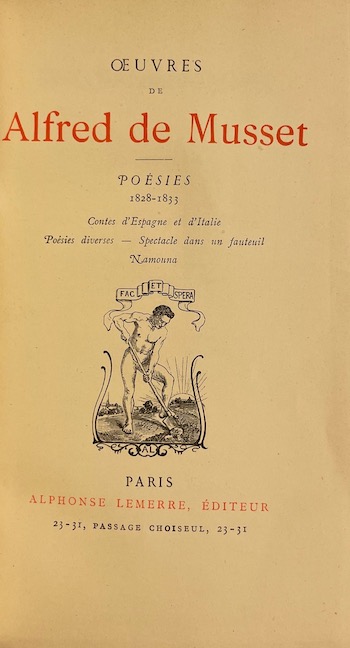 MUSSET (Alfred de) Poésies 1828-1833. Contes d'Espagne et d'Italie - Poésies diverses - Spectacle dans un fauteuil - Namouna. Paris, Lemerre, sans date. – Image 2