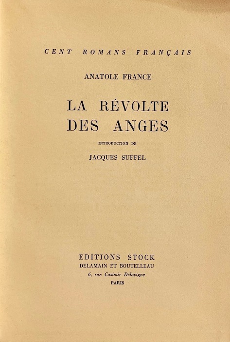 FRANCE (Anatole) La révolte des anges. Paris, Stock (coll. "Cent romans français"), 1947. – Image 2