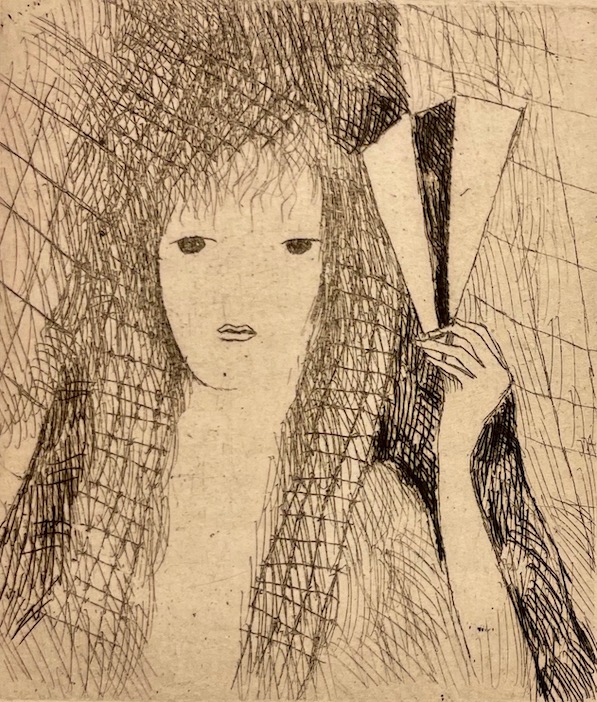 LAURENCIN (Marie) Eventail. Dix gravures, accompagnées de poésies nouvelles de Louis Codet, Jean Pellerin et de MM. Roger Allard, André Breton, Francis Carco, M. Chevrier, F. Fleuret, G. Gabor, Max Jacob, Valery Larbaud, A. Salmon. Paris, Editions de la Nouvelle Revue française, 1922. – Image 6