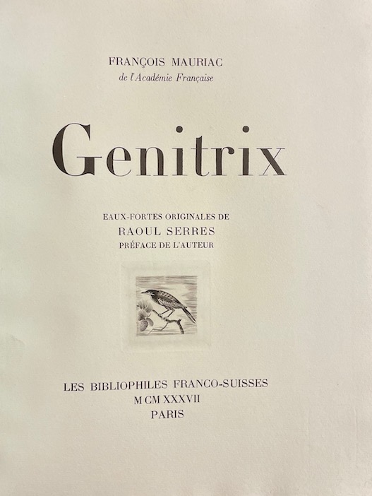 MAURIAC (François) Genitrix. Paris, Les Bibliophiles Franco-Suisses, 1937. – Image 4