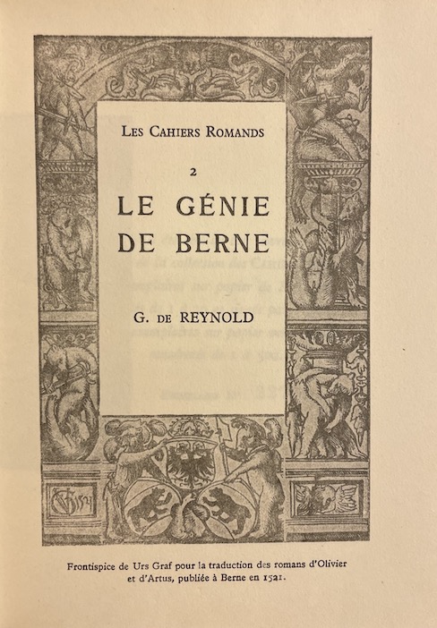 REYNOLD (Gonzague de) Le génie de Berne. Lausanne, librairie payot & Cie (coll. "Les Cahiers Romands"), 1929. – Image 2