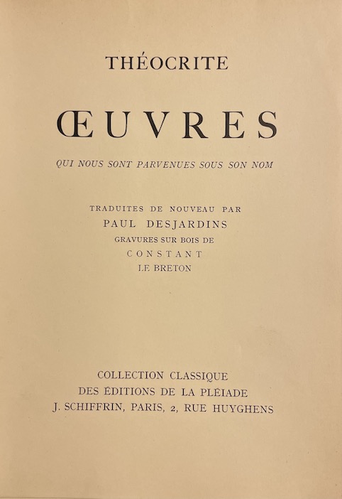 THEOCRITE Oeuvres (qui nous sont parvenues sous son nom). Paris, Les Editions de La Pléiade ("Collection classique"), 1927. – Image 2