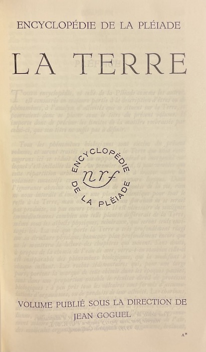 GOGUEL (Jean) La Terre. Paris, Gallimard (coll. "Encyclopédie de la Pléiade"), 1959. – Image 2