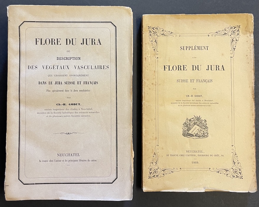 GODET (Ch.-H.) Flore du Jura ou description des végétaux vasculaires qui croissent spontanément dans le Jura suisse et français, plus spécialement dans le Jura neuchâtelois. - Supplément à la Flore du Jura suisse et français. Neuchâtel, Chez l'auteur - Berne, Librairie Dalp - Genève, Cherbuliez, 1853-1869. – Image 2